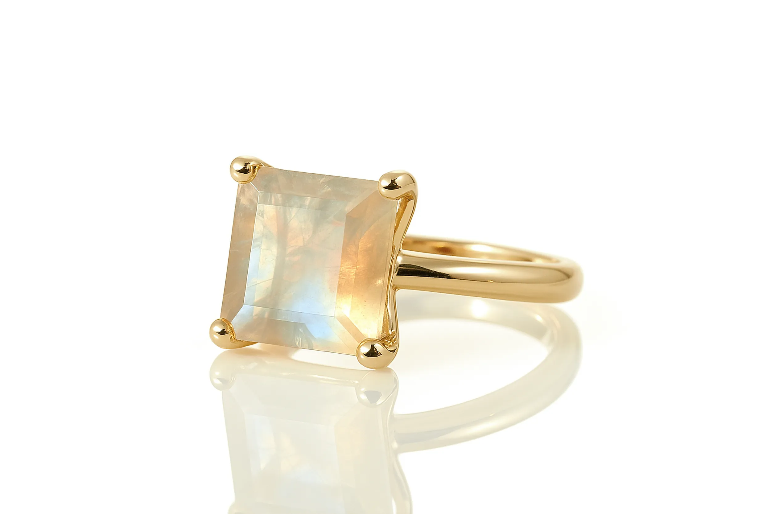 Simple 14K Rose Gold Ring with Moonstone Gemstone