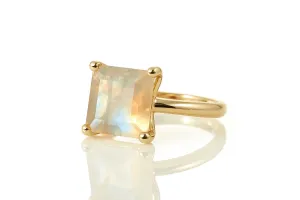 Simple 14K Rose Gold Ring with Moonstone Gemstone