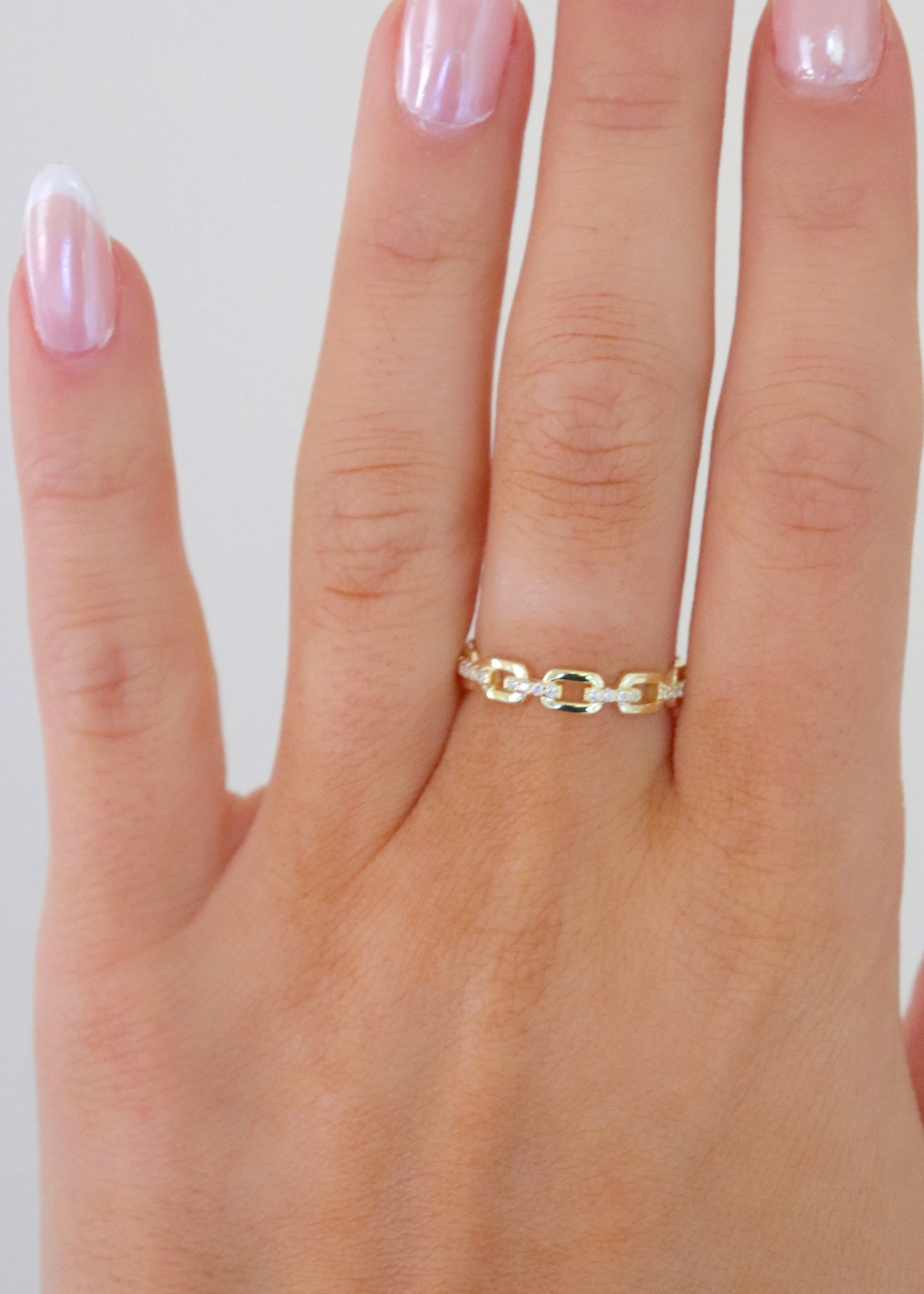 Simple Gold CZ Chain Ring
