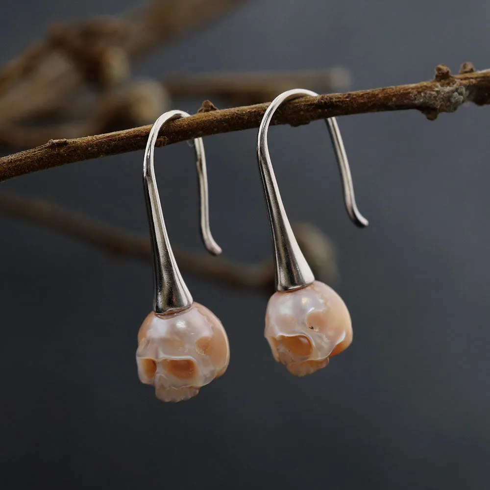 Simple Modern Pearl Cranium Hook Earrings