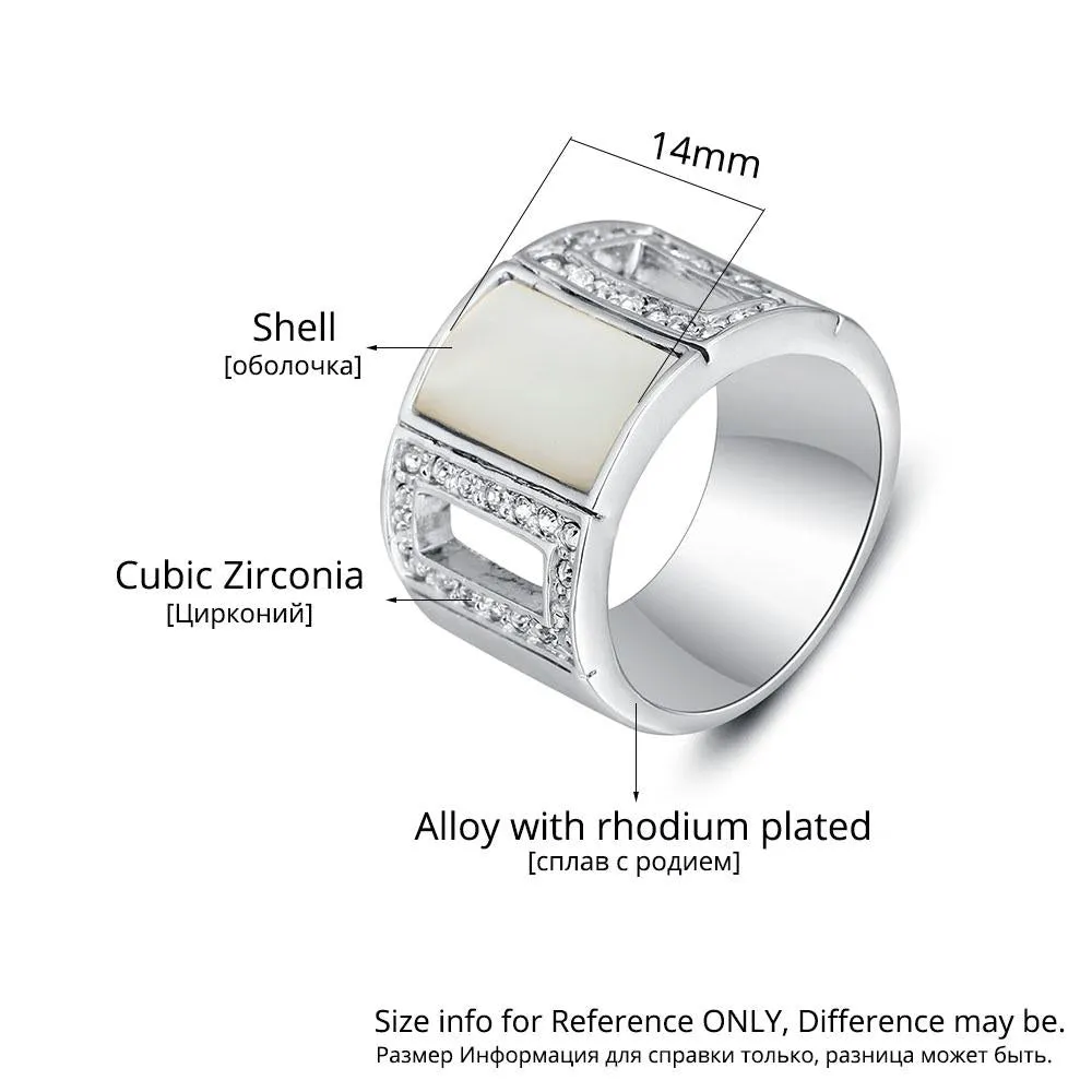 Simple Style Zinc Alloy Rhodium Plated Hollow Party Rings with Square Shell Stone – Trendy Jewelry for Women