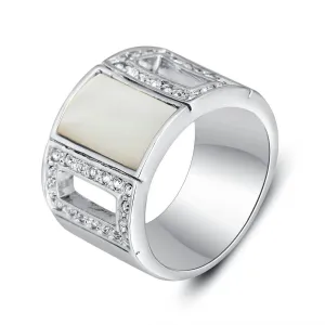 Simple Style Zinc Alloy Rhodium Plated Hollow Party Rings with Square Shell Stone – Trendy Jewelry for Women