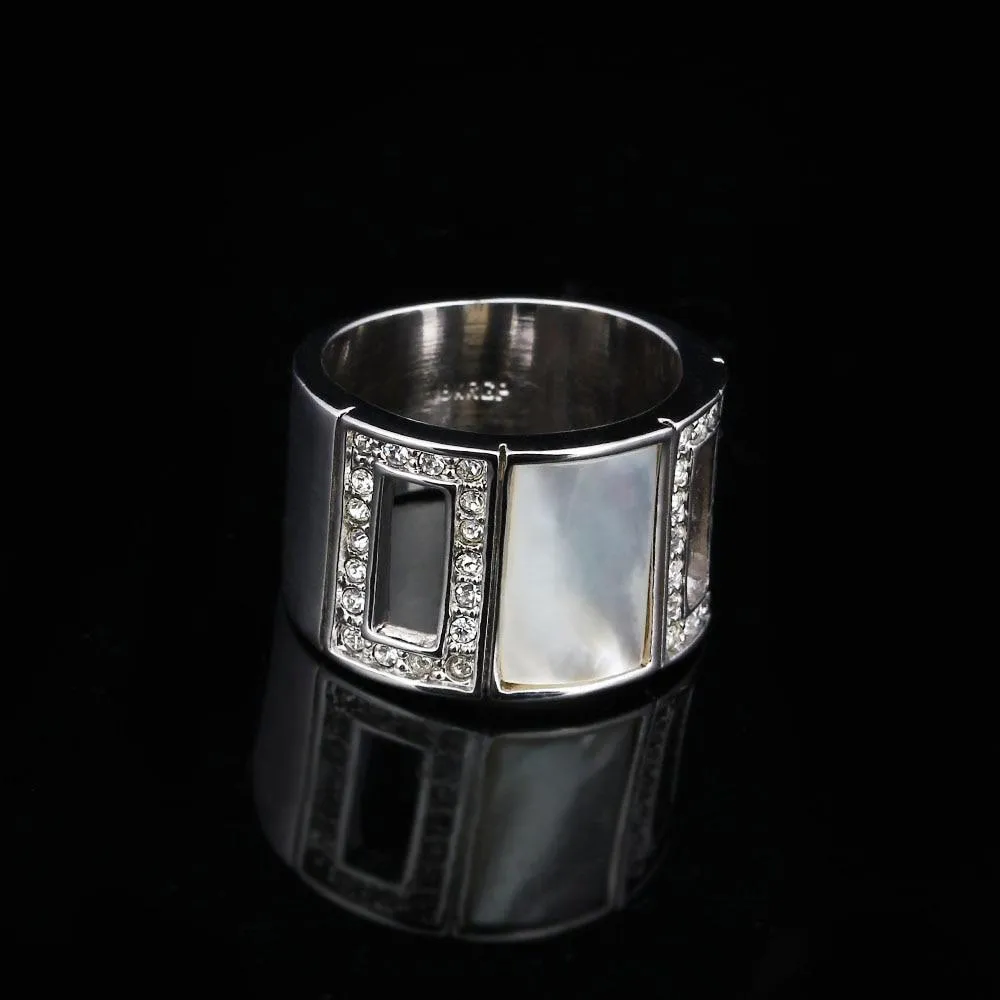 Simple Style Zinc Alloy Rhodium Plated Hollow Party Rings with Square Shell Stone – Trendy Jewelry for Women