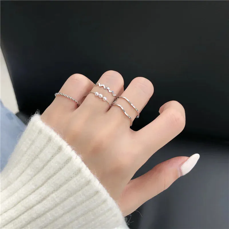 Simple Wave Pattern Ring Set for Women