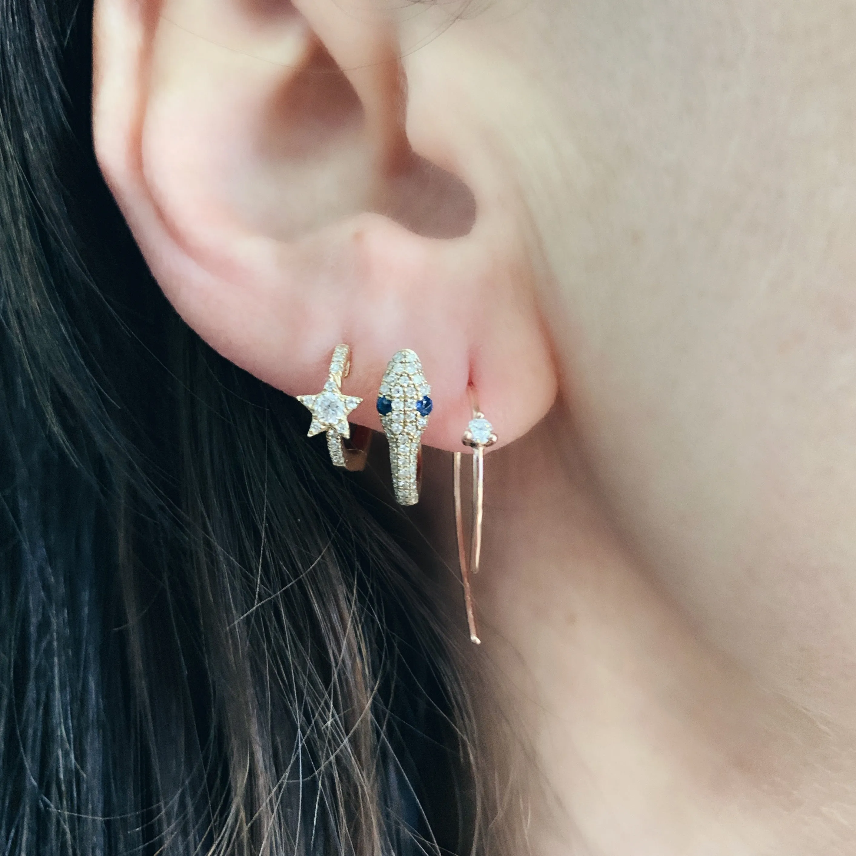 Single Diamond Modern Hook Earrings