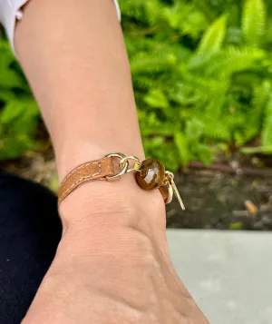 Single Wrap Camel Leather Bracelet with Tiger Eye Stone