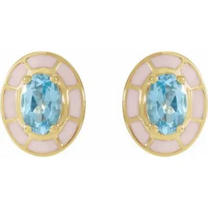 Sky Blue Topaz & White Enamel Stud Earrings