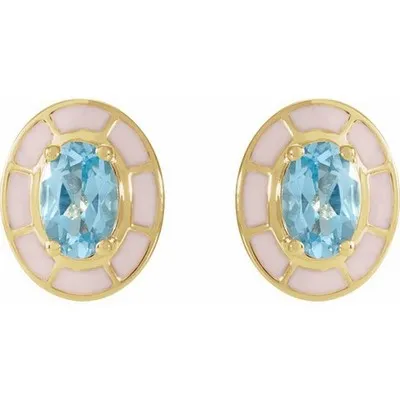 Sky Blue Topaz & White Enamel Stud Earrings