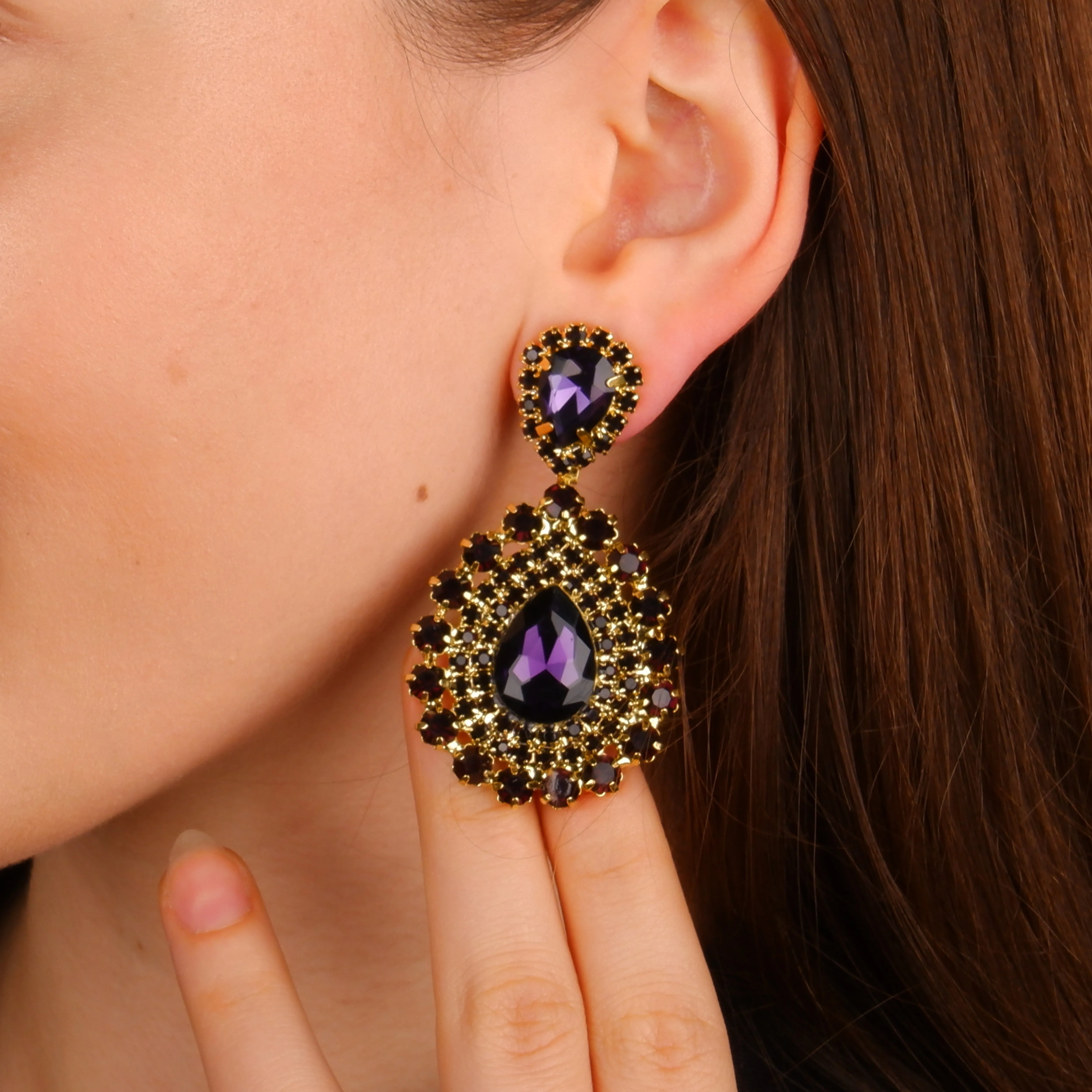 Sleek Glass Stone Crystal Earrings for Modern Brides