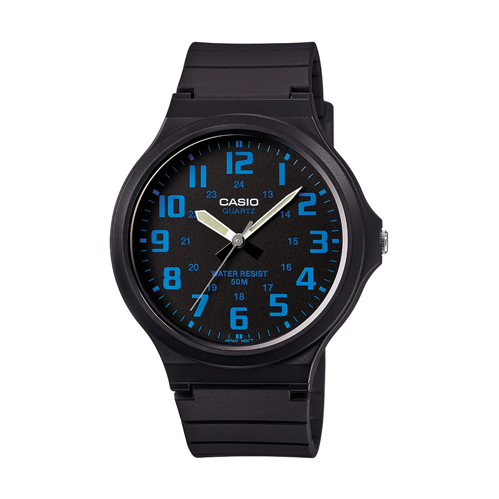 Slim Large Dial Blue Number Analogue Watch - Black