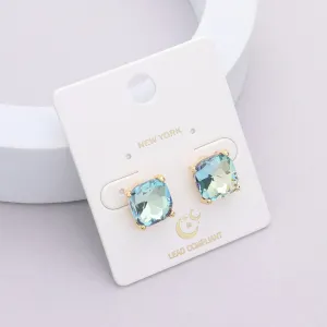Small Aqua AB Cushion Square Stud Pageant Earrings | Interview Earrings | 593660