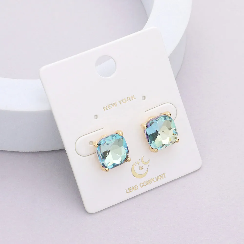 Small Aqua AB Cushion Square Stud Pageant Earrings | Interview Earrings | 593660