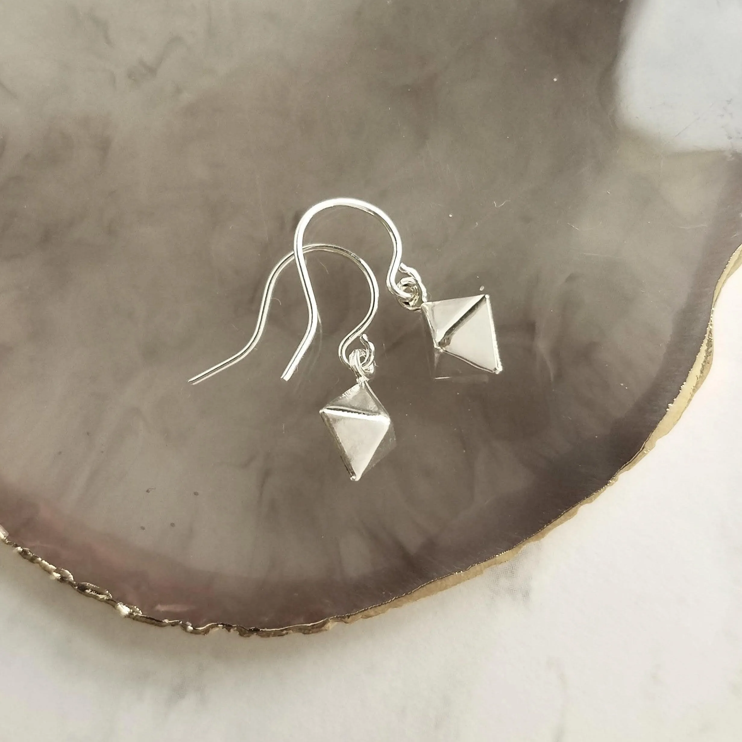 Small Gold Diamond Earrings, double pyramid earring, octahedron earring, diamond shape earring, spear earring, triangular, modern earring