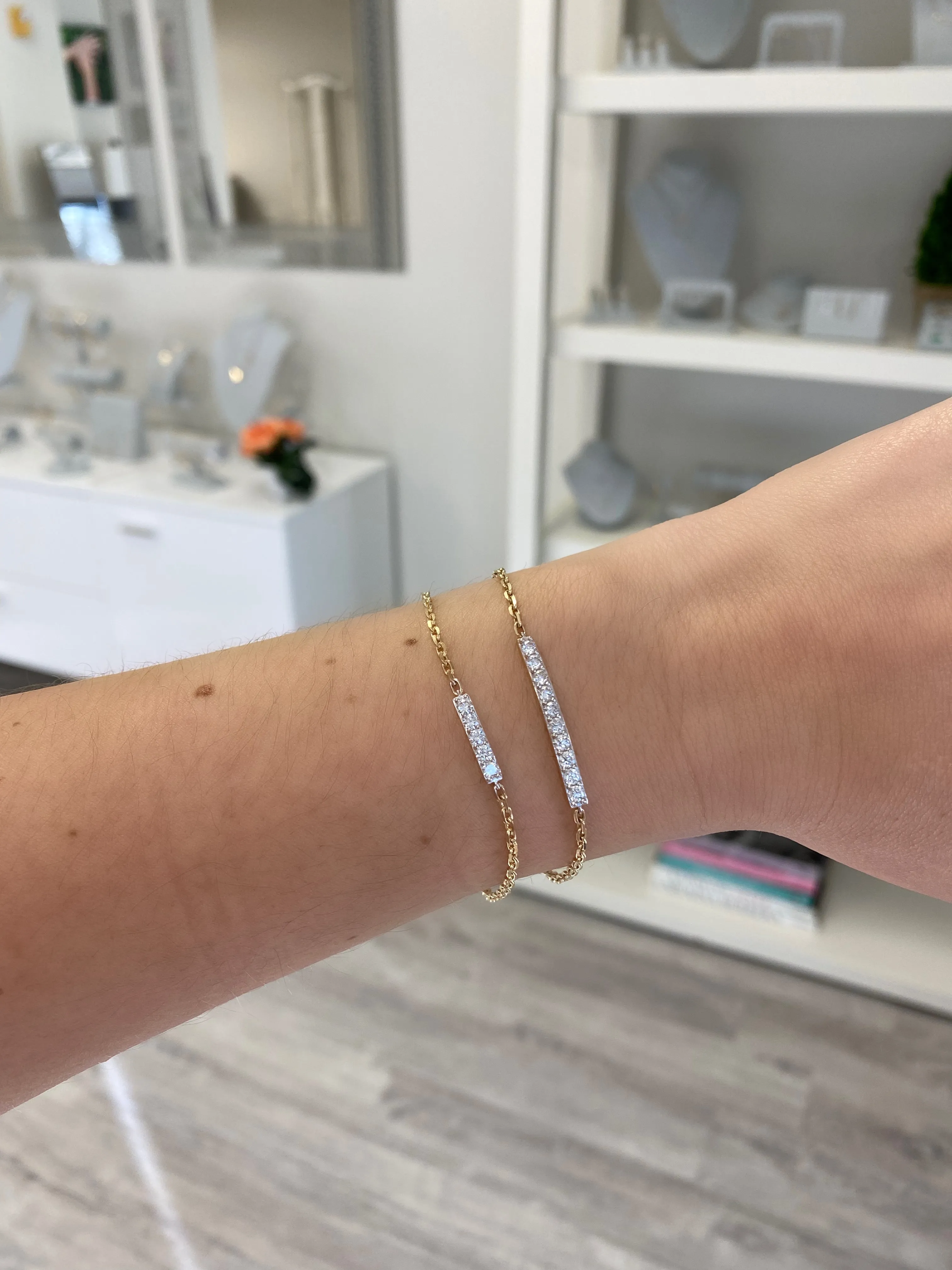 Small Mixed Metal Diamond Bar Bracelet