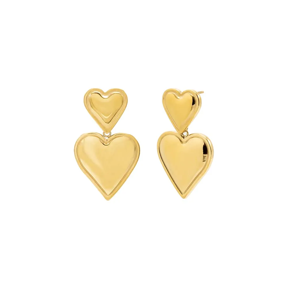 Solid Double Heart Drop Stud Earring