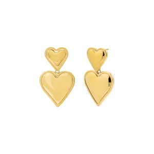 Solid Double Heart Drop Stud Earring