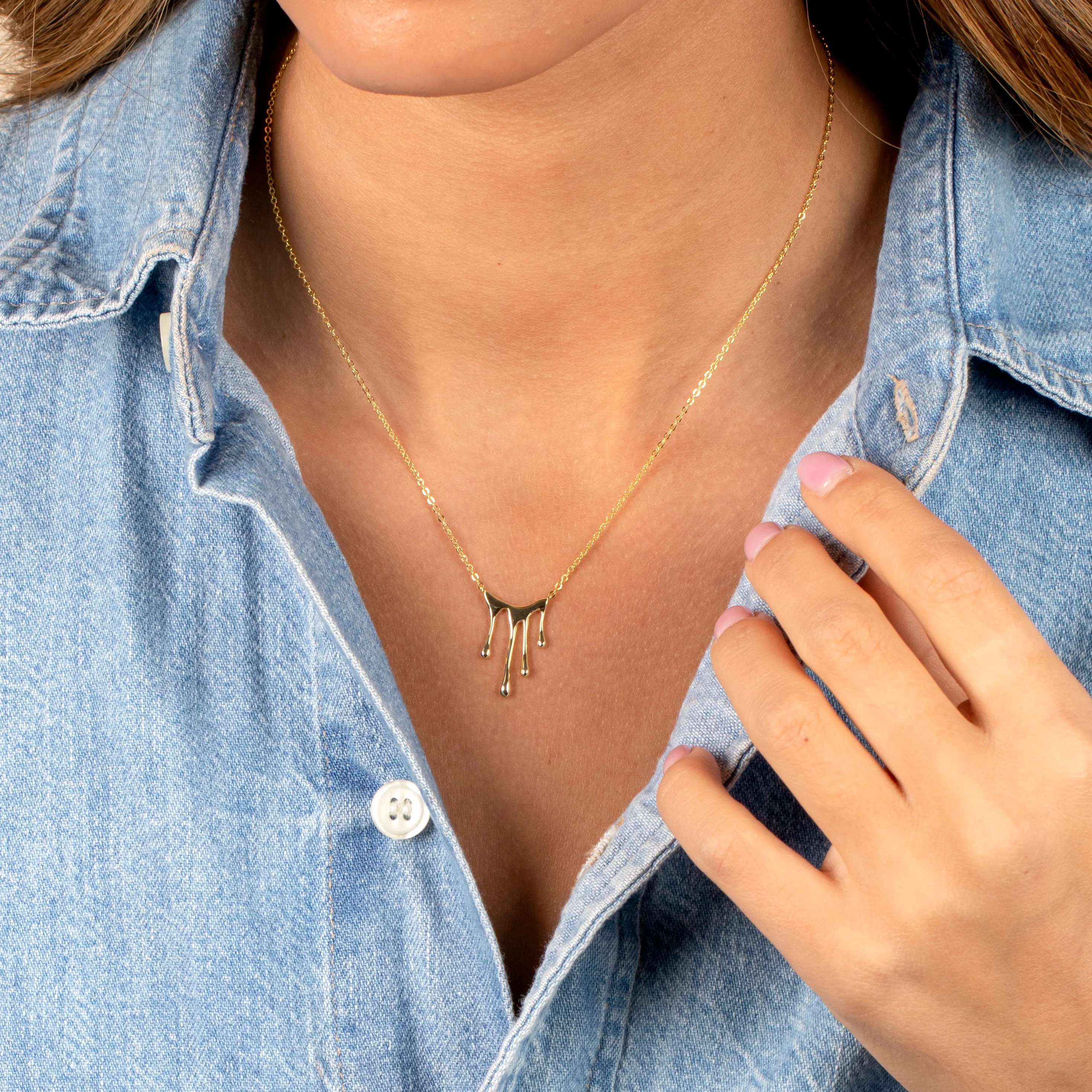 Solid Gold Drip Pendant Necklace
