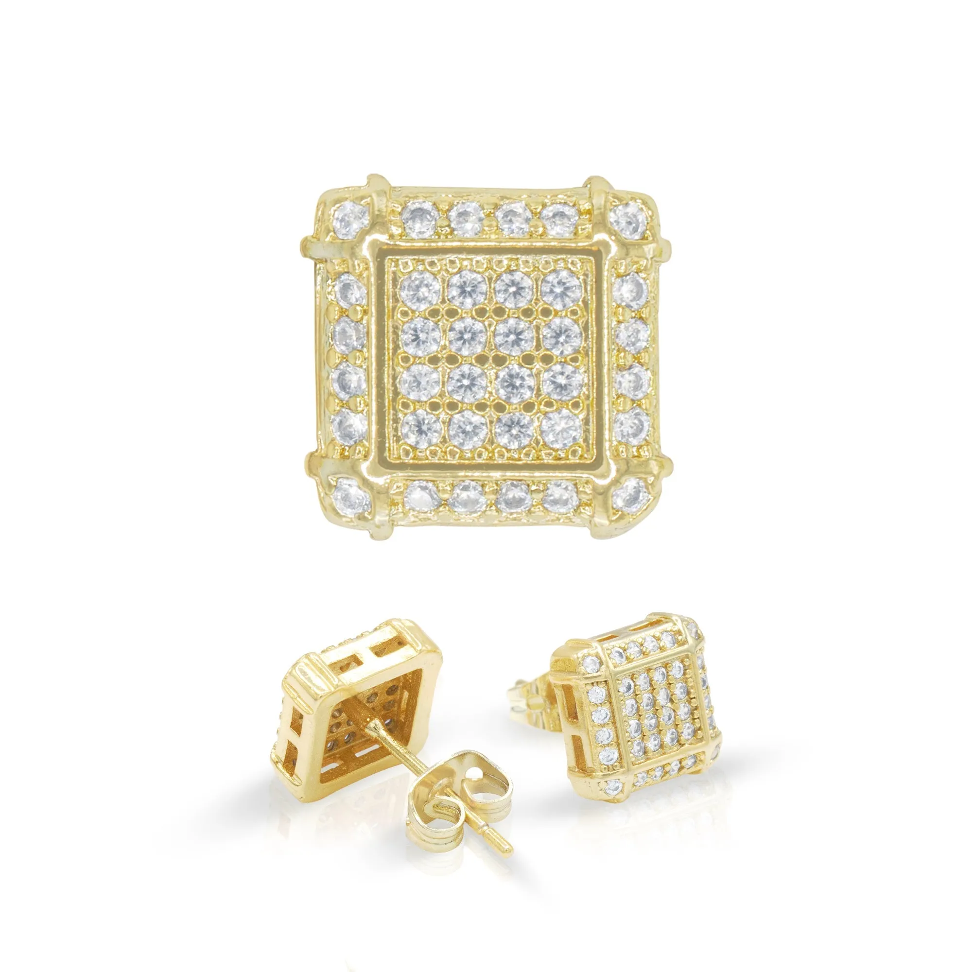 Square 10 Cubic Zirconia Earrings 14K Gold Filled Silver Hip Hop Studs Jewelry Women Men