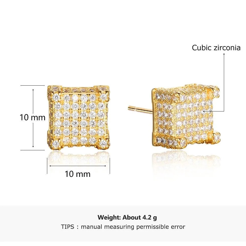 Square Shape Cubic Zirconia Gold Color Stud Earring Fashion Party Jewelry Earrings For Women Gift For Her