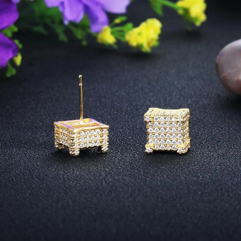 Square Shape Cubic Zirconia Gold Color Stud Earring Fashion Party Jewelry Earrings For Women Gift For Her