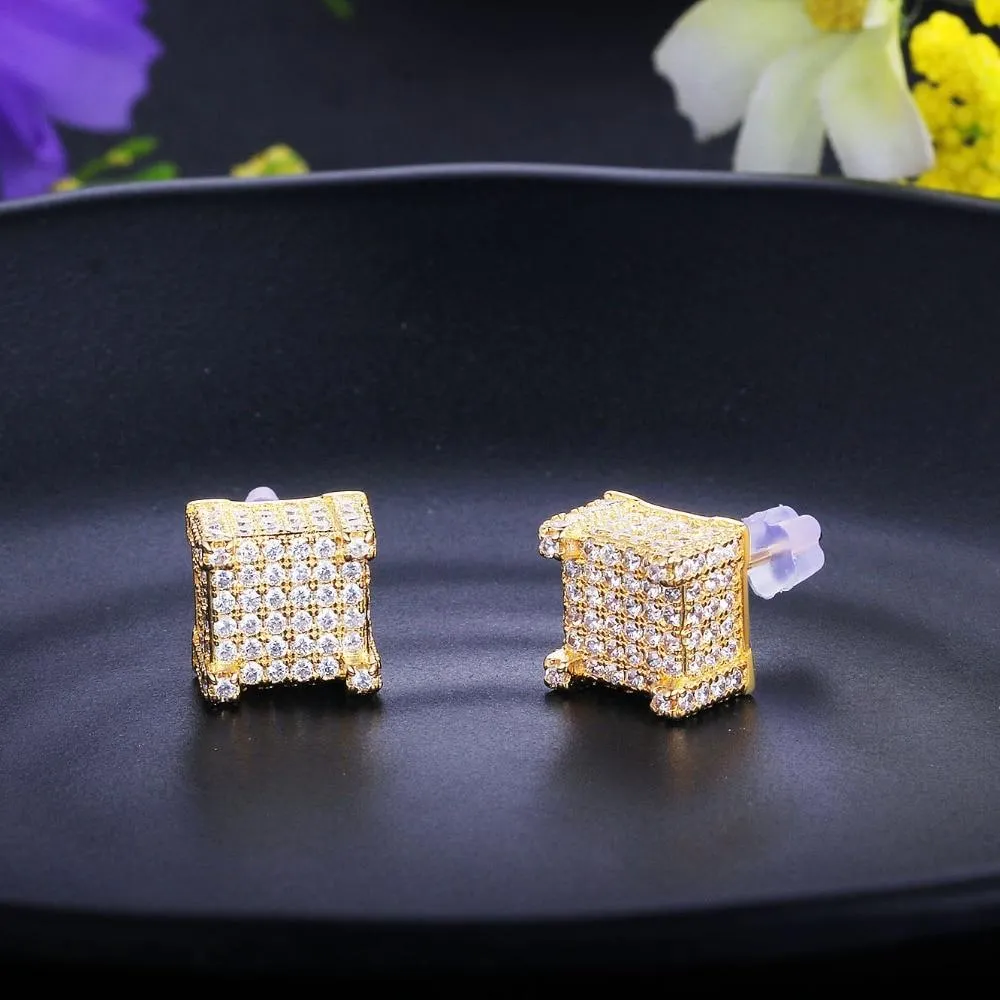 Square Shape Cubic Zirconia Gold Color Stud Earring Fashion Party Jewelry Earrings For Women Gift For Her