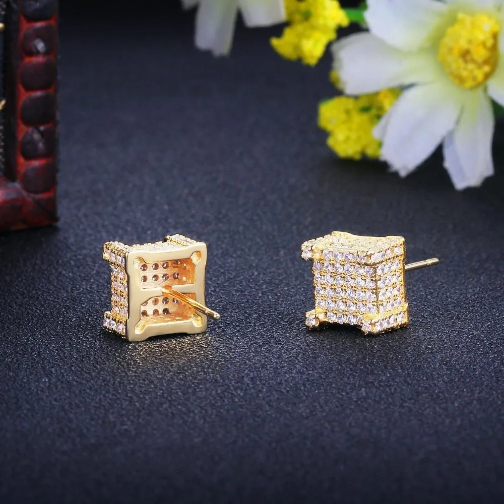 Square Shape Cubic Zirconia Gold Color Stud Earring Fashion Party Jewelry Earrings For Women Gift For Her
