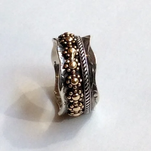 Stacking spinner ring, Silver wedding ring, Floral ring, gold band, silver spinner ring, meditation ring, two tone ring  - One love R2347