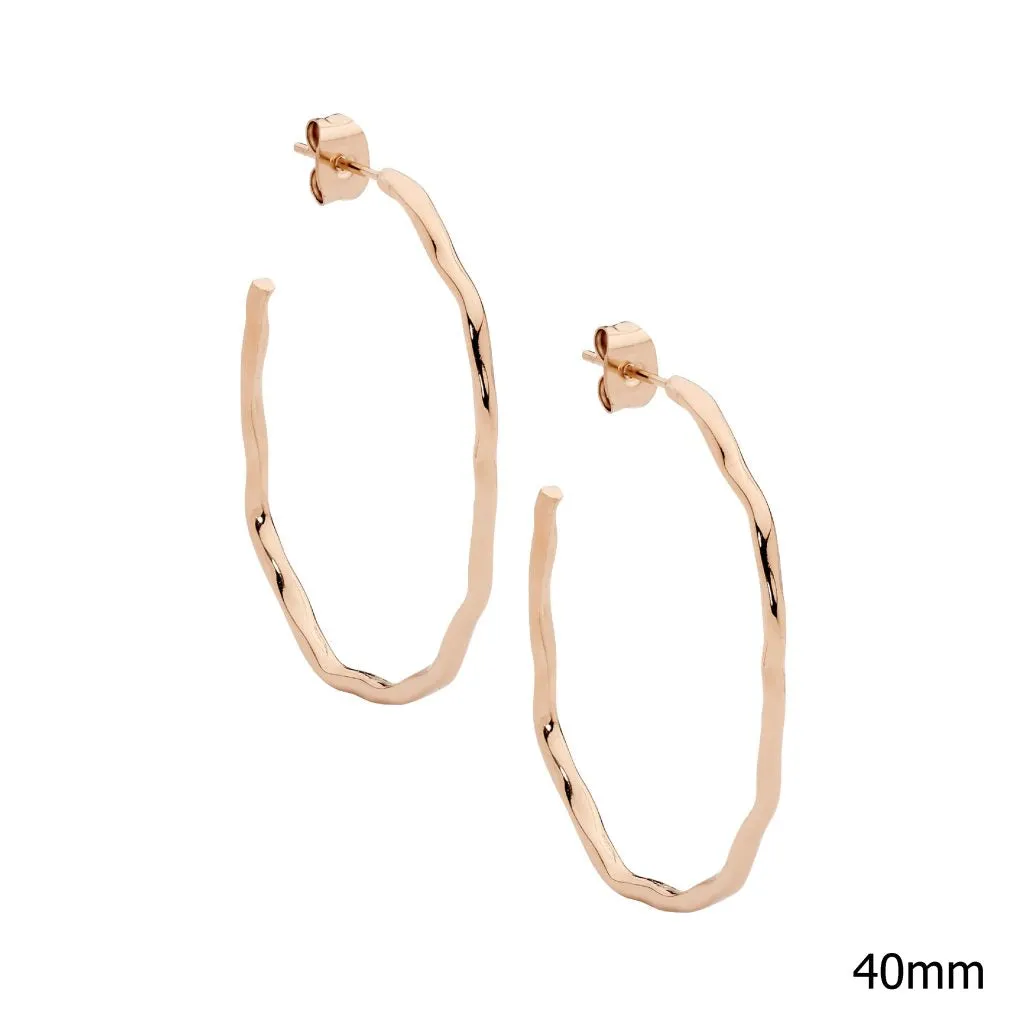 Stainless steel 40mm wave hoop earrings w/rose gold IP plating SE260R