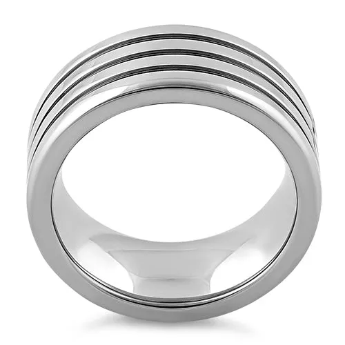 Stainless Steel Four Layers Triple Groove Band Ring