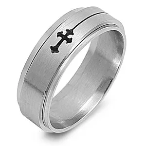 Stainless Steel Spinner Cross Band Ring