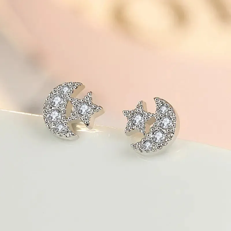 Star Moon Asymmetric Stud Earrings for Women