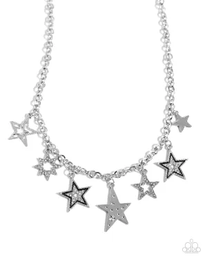 Starstruck Sentiment - Black - Painted Star White Rhinestone Paparazzi Short Necklace