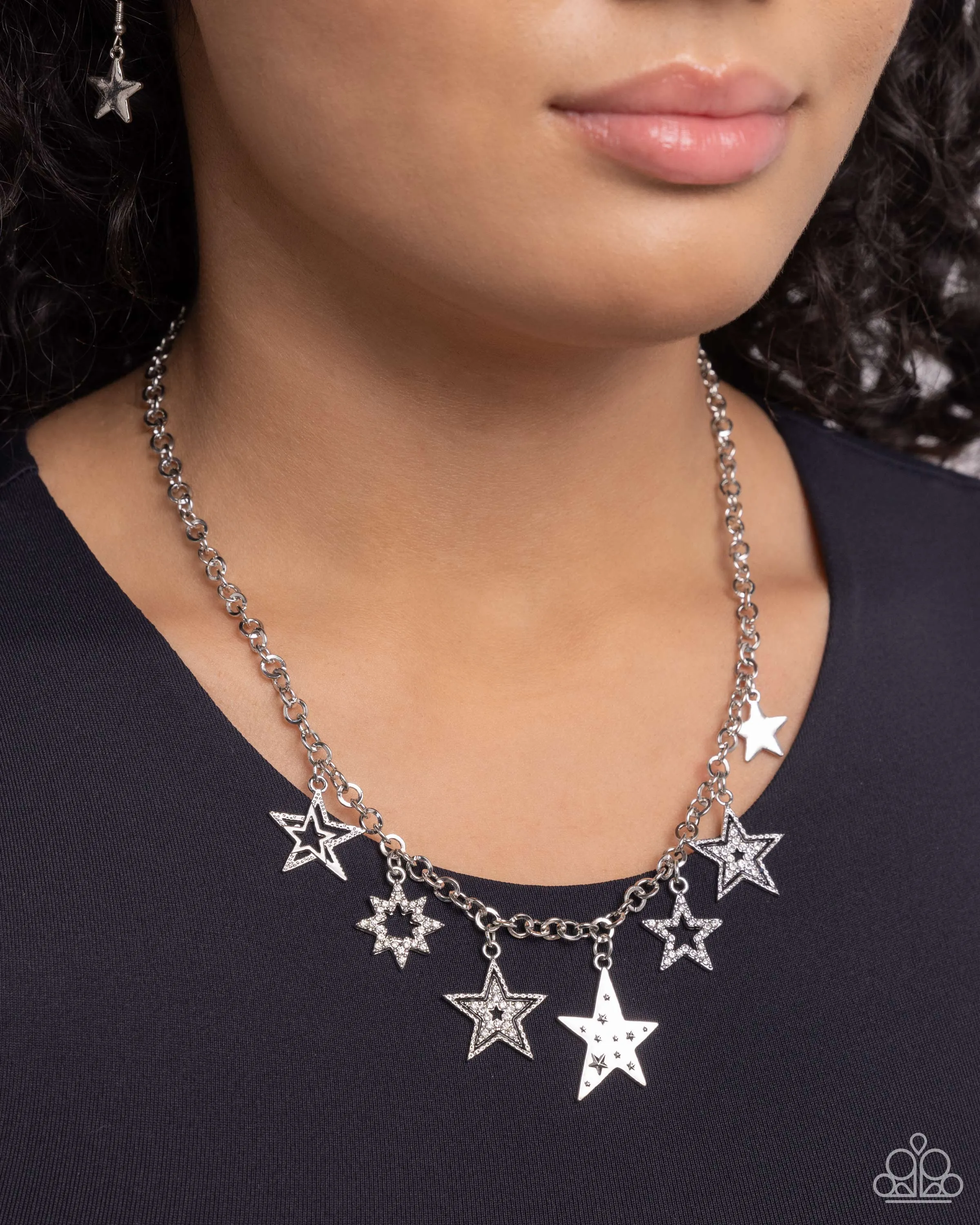 Starstruck Sentiment - Black - Painted Star White Rhinestone Paparazzi Short Necklace