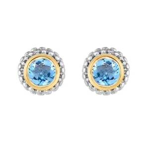Sterling Silver & 18K Gold Popcorn Blue Topaz Stud Earrings