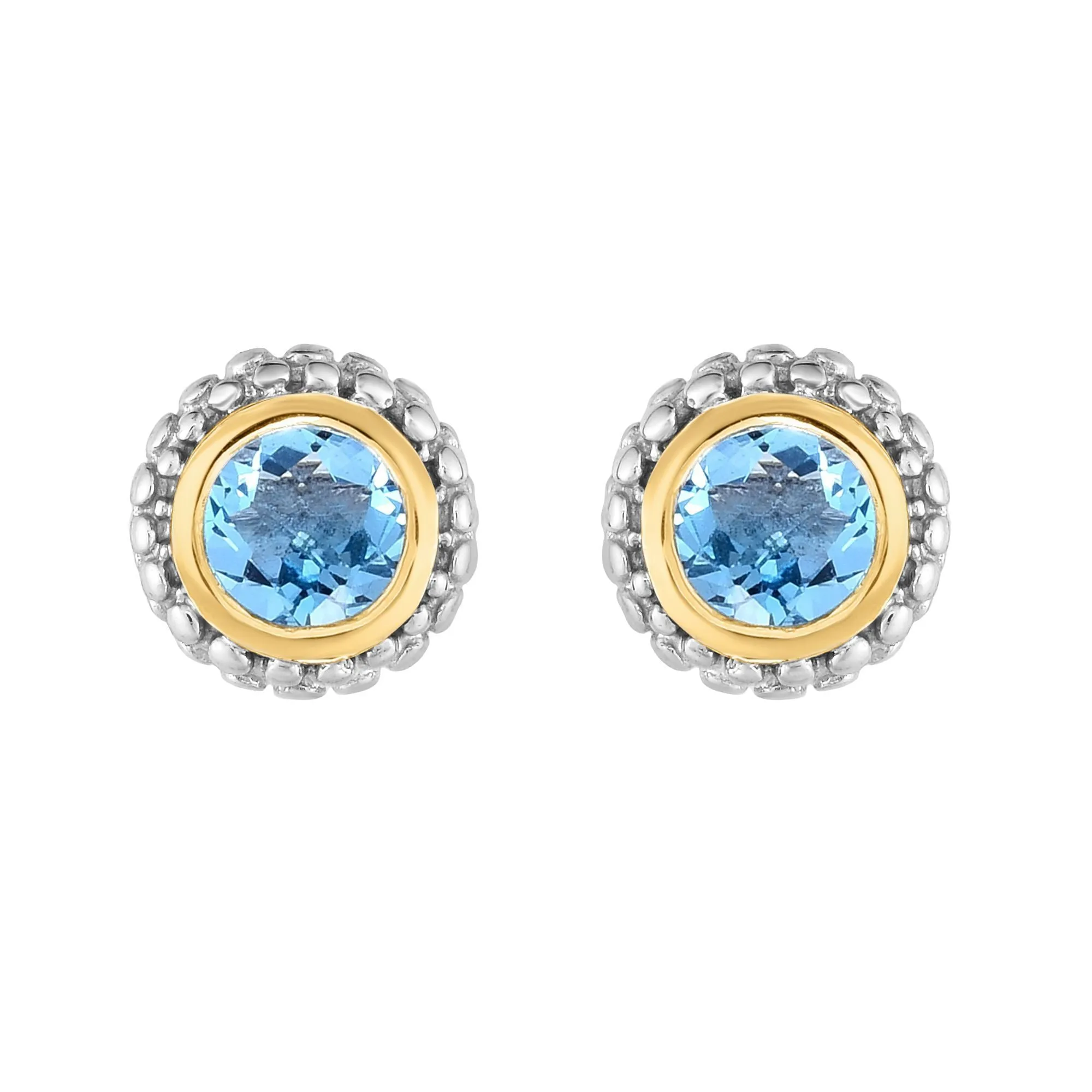 Sterling Silver & 18K Gold Popcorn Blue Topaz Stud Earrings