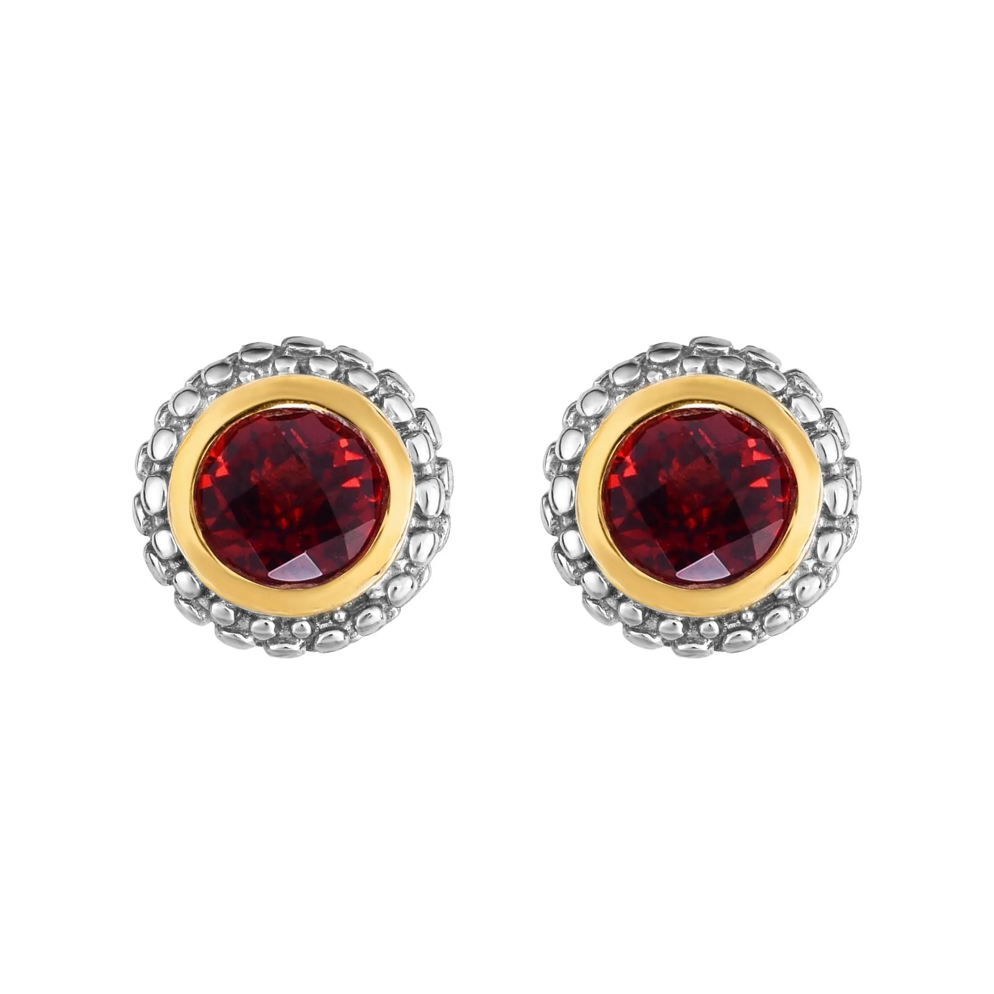 Sterling Silver & 18K Gold Popcorn Garnet Stud Earrings