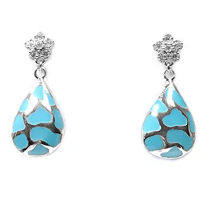 Sterling Silver Animal Print Teardrop Flower Cluster Modern Earrings Clear CZ