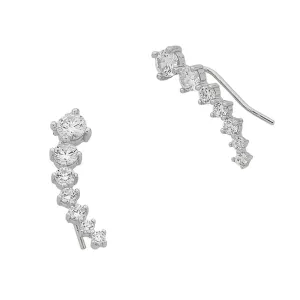 Sterling Silver Cubic Zirconia Curved Climbing Earrings