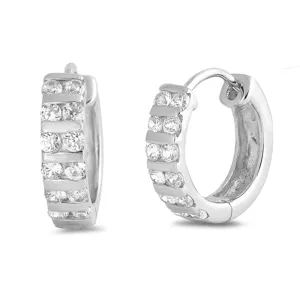 Sterling Silver Elegant Hoop Studded Cluster Romantic Modern Earrings Clear CZ