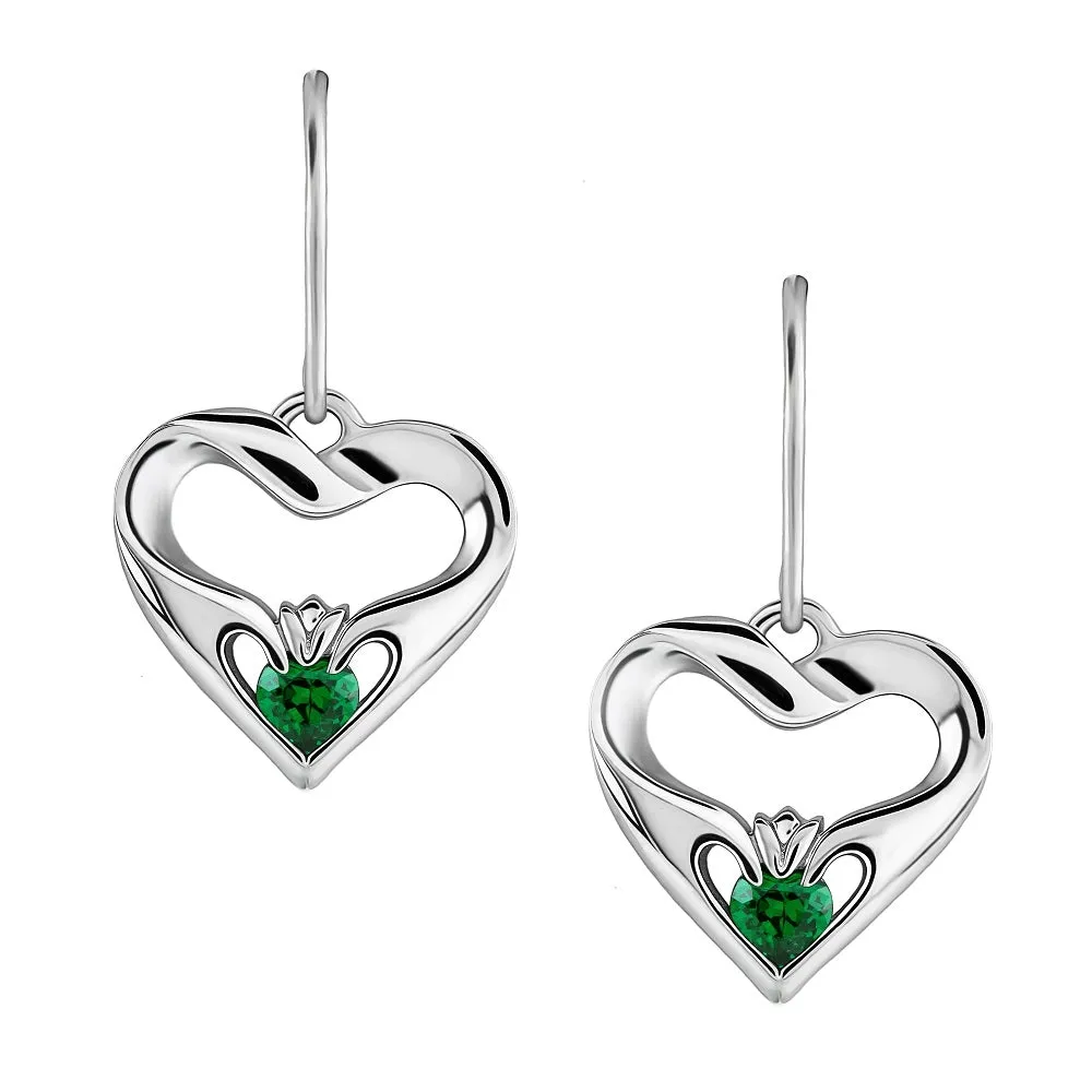 Sterling Silver Green CZ UES-16436GR Modern Claddagh Earrings