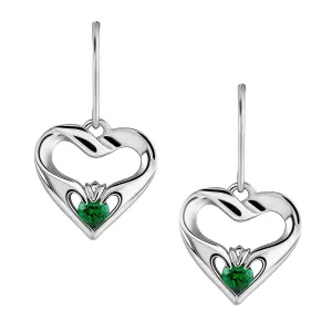 Sterling Silver Green CZ UES-16436GR Modern Claddagh Earrings