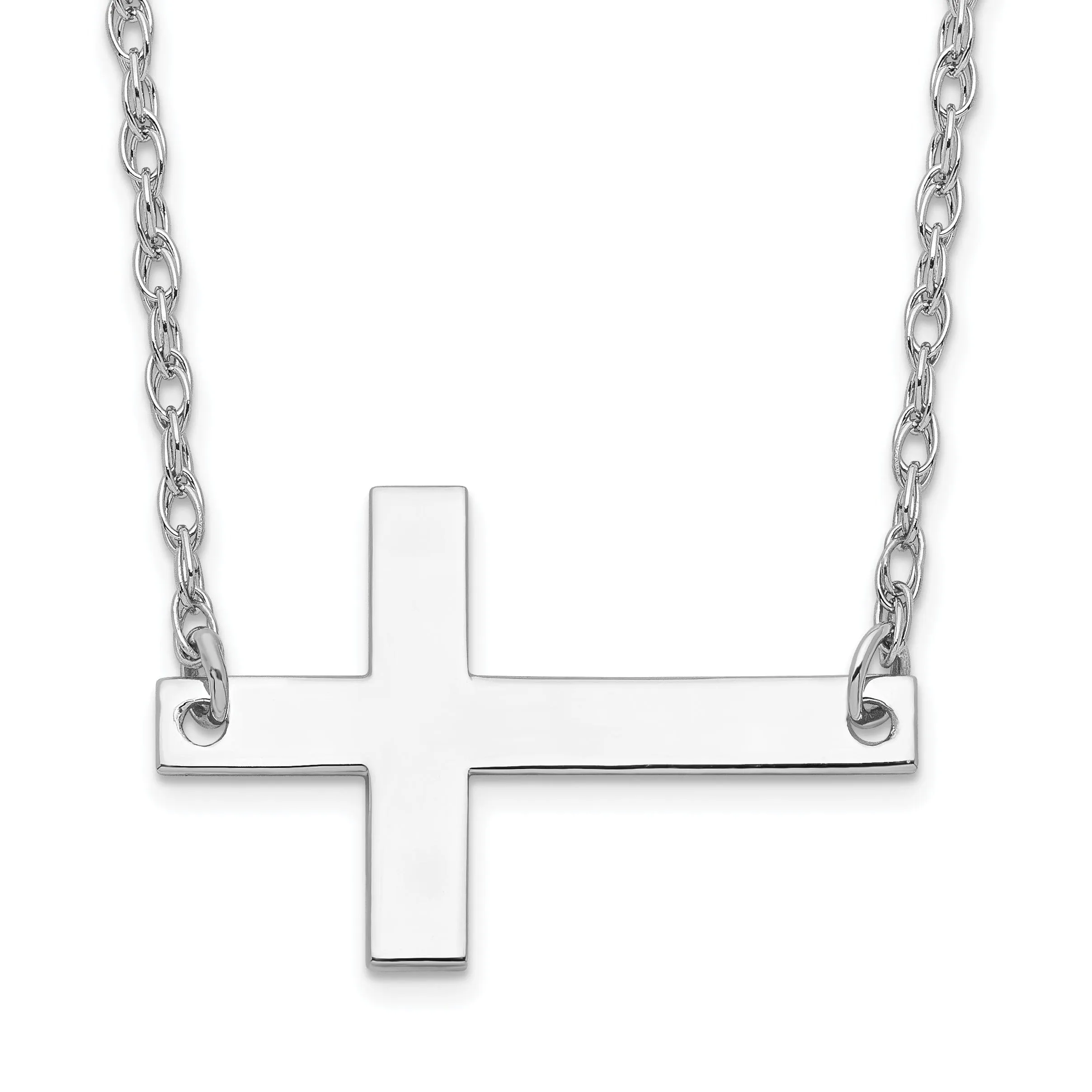Sterling Silver Large Sideways Cross Necklace