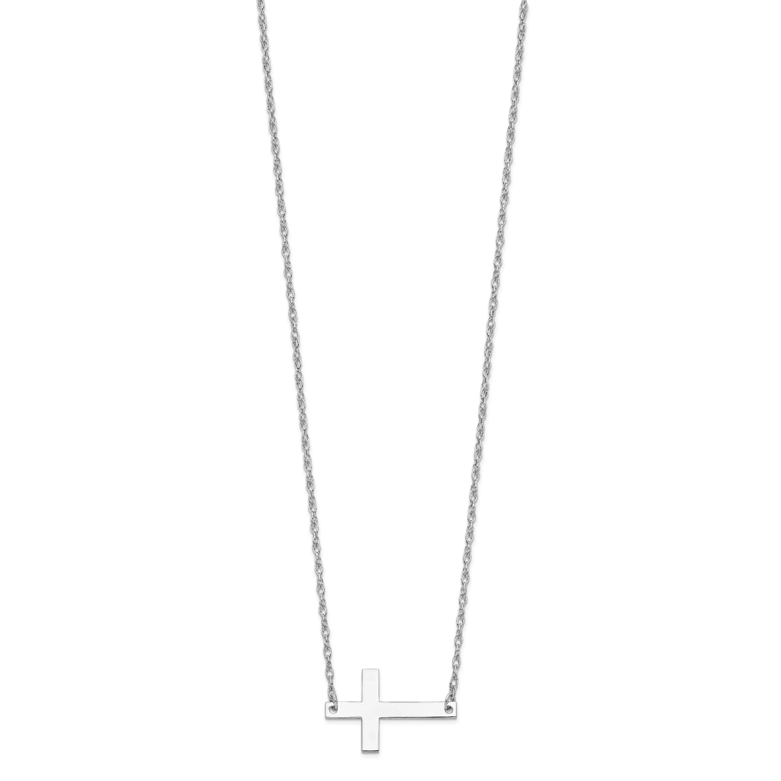 Sterling Silver Large Sideways Cross Necklace