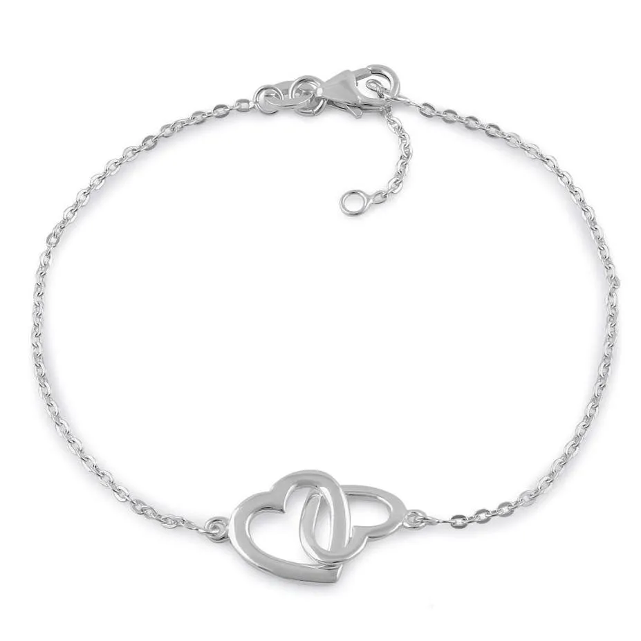 Sterling Silver Linked Hearts Bracelet