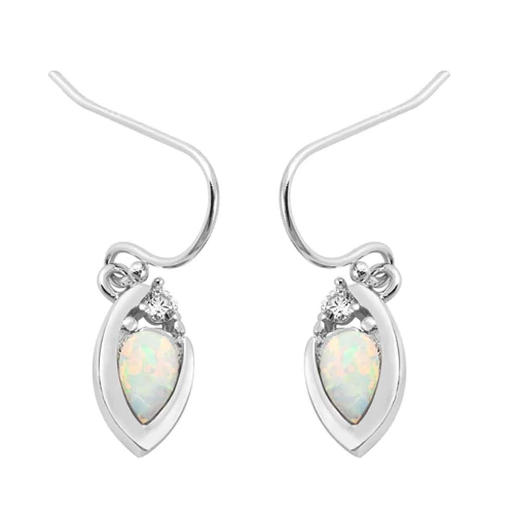 Sterling Silver Modern Leaf High Polish Fantasy Earrings White Synthetic Opal