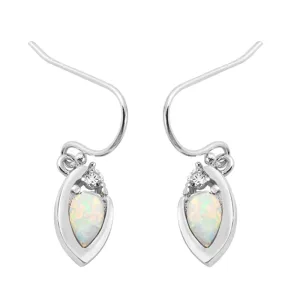 Sterling Silver Modern Leaf High Polish Fantasy Earrings White Synthetic Opal