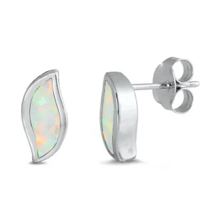 Sterling Silver Modern Wave Abstract Unique Earrings White Synthetic Opal 925