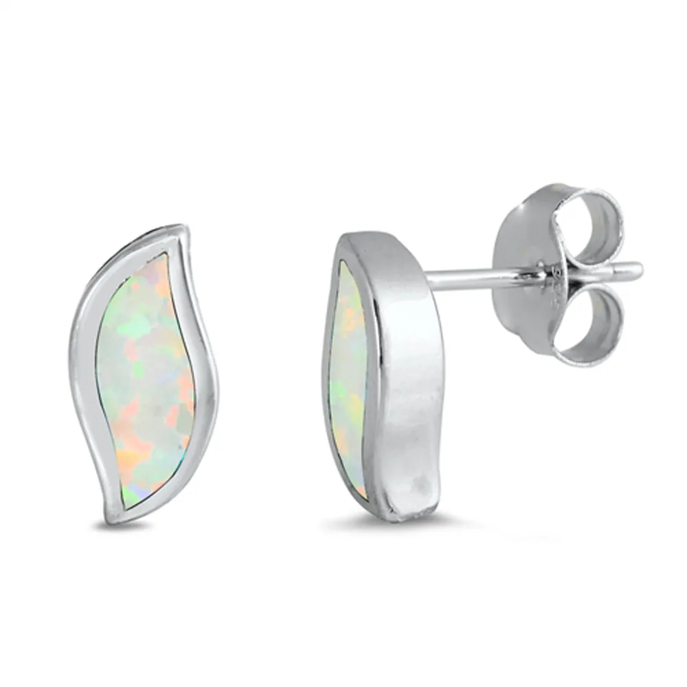 Sterling Silver Modern Wave Abstract Unique Earrings White Synthetic Opal 925