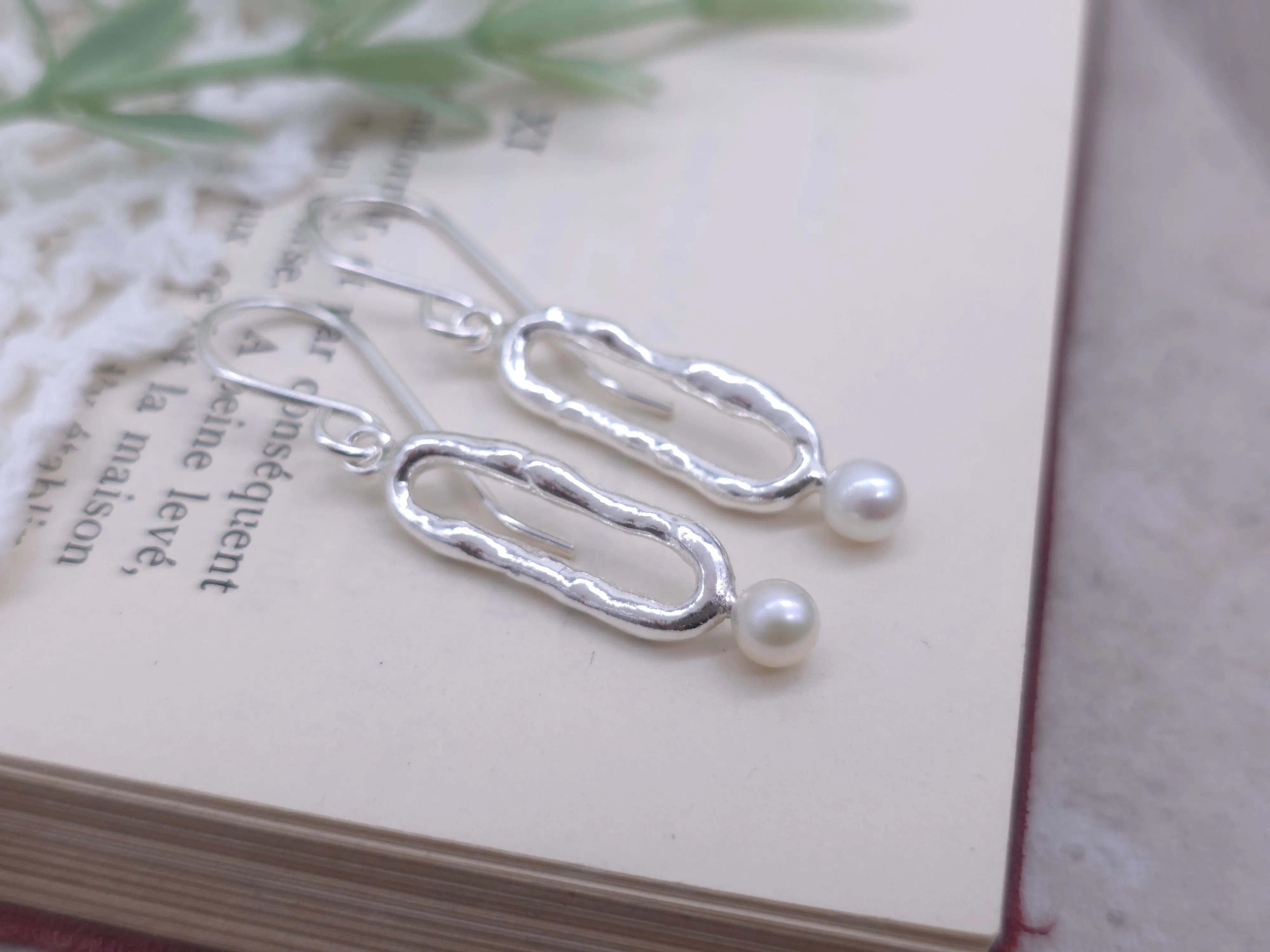 Sterling Silver Molten Pearl Earrings