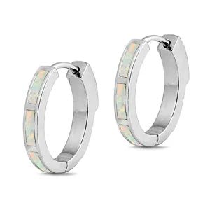 Sterling Silver Mosaic Hoop Modern Simple Earrings White Synthetic Opal 925 New
